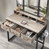 Greige Makeup Table with Tri-Fold Mirror
