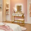 White & Gold Makeup Vanity Set with Mirror & Lights