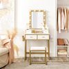 White & Gold Small Makeup Table with Lights