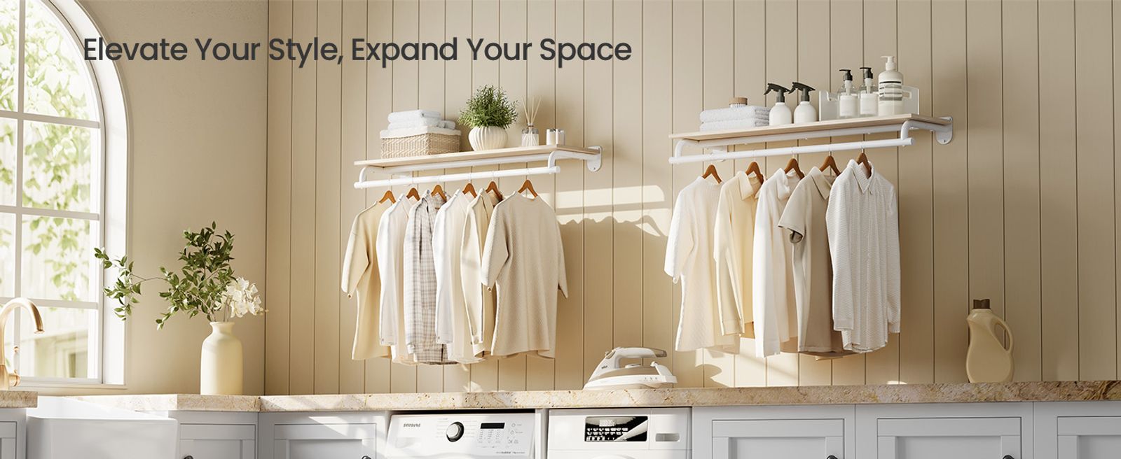 SONGMICS Wall Mounted Clothing Rack with Top Shelf - Thumbnail 5