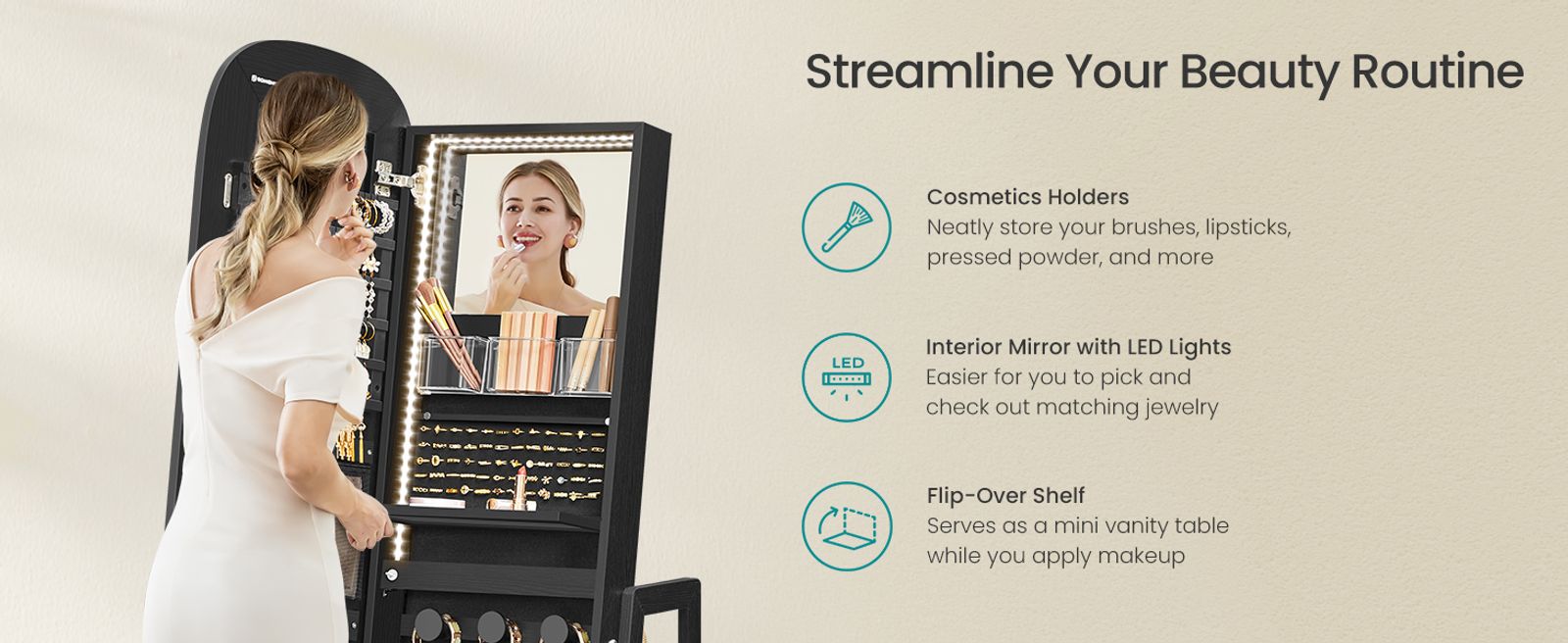 SONGMICS LED Jewelry Cabinet - Thumbnail 4