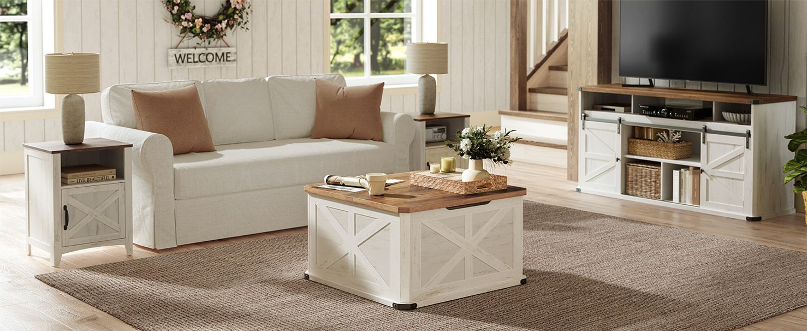 VASAGLE Farmhouse Coffee Table with Storage
