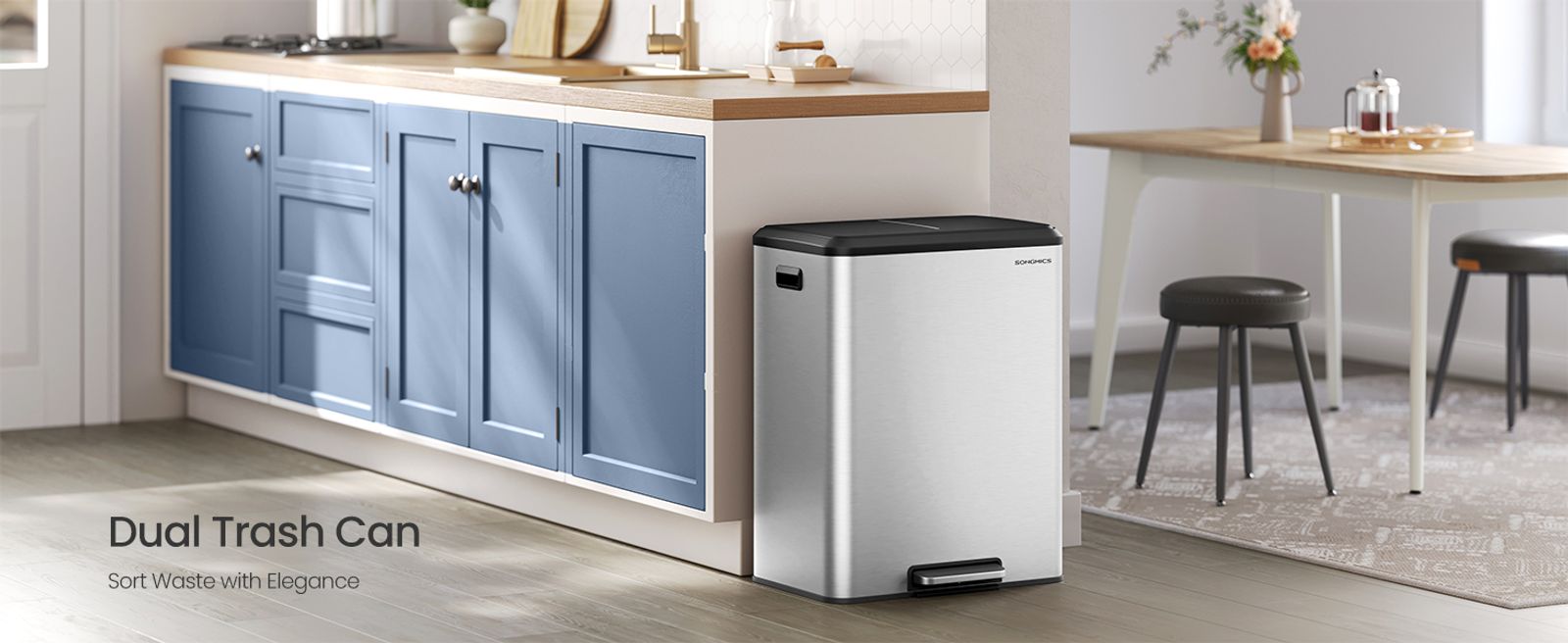 SONGMICS 16 Gallon Dual Trash Can - Thumbnail 4