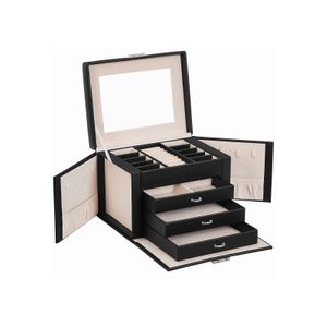 Gray SONGMICS Jewelry Box Display Case with a Clear Glass Window and 24 Compartments 