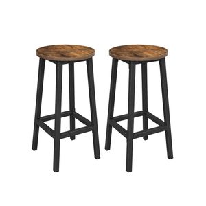 Set of 2 Industrial Round Bar Stool Chairs