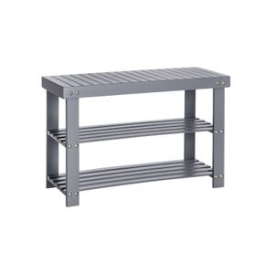 Gray Bamboo Shoe Rack Bench with Shelves