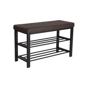 Brown Padded Storage Shoe Bench with Shelves