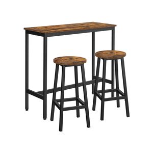 Brown & Black Bar Table with 2 Round Stools