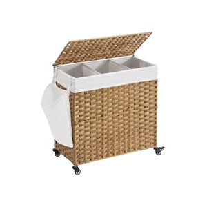 Natural LCB083N01 Removable Liner Bags Bathroom for Living Room Rattan-Style Laundry Hamper with 3 Separate Compartments Laundry Room Handles SONGMICS Handwoven Laundry Basket with Lid 