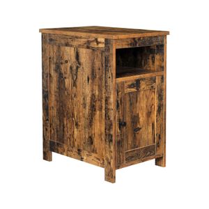 Brown Wooden Side Table with Door & Shelf