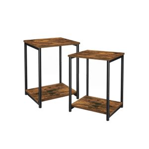 Set of 2 Industrial Rustic Brown & Black End Tables