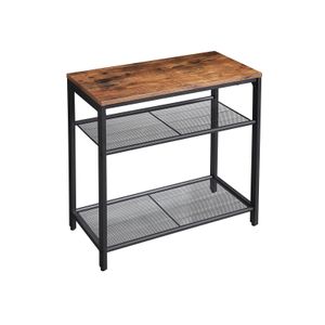 Rustic Brown 3-Tier Slim End Table with Mesh Shelves