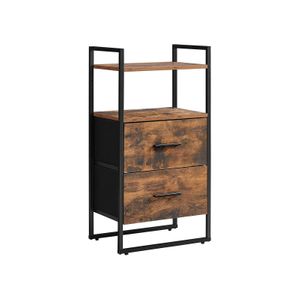 Industrial Brown Nightstand with Shelf & 2 Fabric Drawers