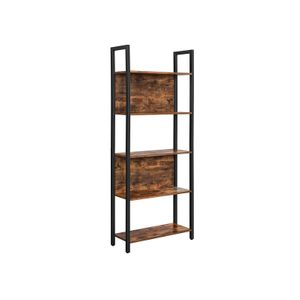 Industrial Rustic Brown & Black 5-Tier Bookshelf
