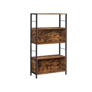 Rustic Brown Free-Standing Bookcase with Metal Frame