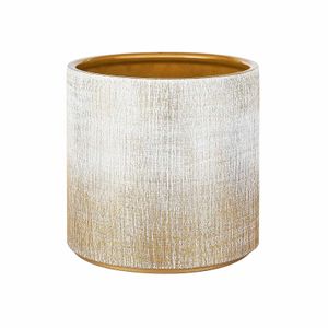 Ceramic Plant Pot Brushed White and Gold