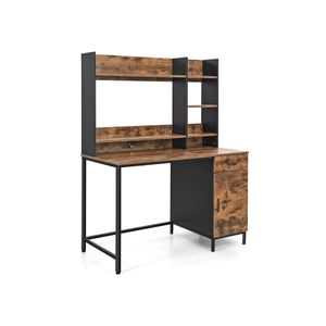 VASAGLE ALINRU Corner Desk Home Office Study Space-Saving Industrial Steel Rustic Brown and Black ULWD74X L-Shaped Computer Desk with Cabinet and Drawer 53.9 x 59.1 x 29.5 Inches