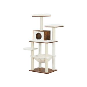 White & Brown Large Cat Tree with Hammock