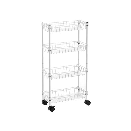 White 4-Tier Slim Rolling Trolley for Storage