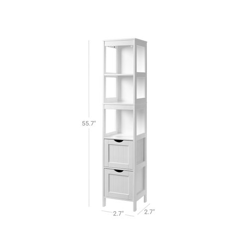 White Linen Tower With 2 Drawers For, Tall Bathroom Cabinet With Shelves And Drawers