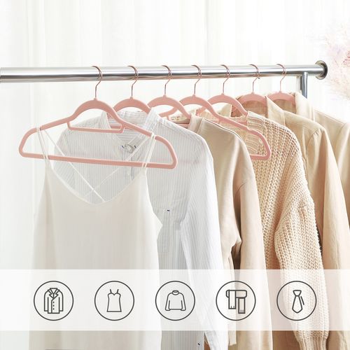 Valvet Hangers Coat Clothes Trouser Hanging Bar Non Slip pink Colour Space Save 