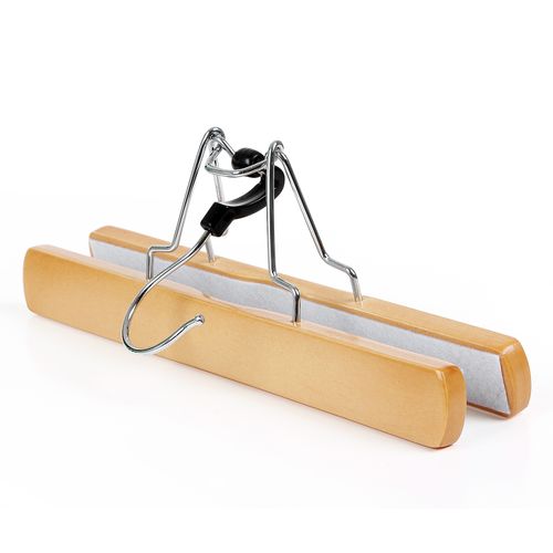 SONGMICS Pants Hangers 9.8*0.9*6.7（25 * 2.2 * 17cm） Natural UCRW007-12 12 Pack Solid Wood Anti-Slip Felt 360° Rotatable Hook Trouser Clamp Hanger 