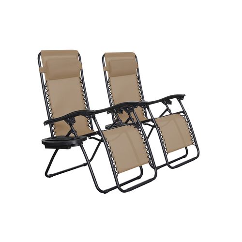Set of 2 Beige Patio Lounges Chairs