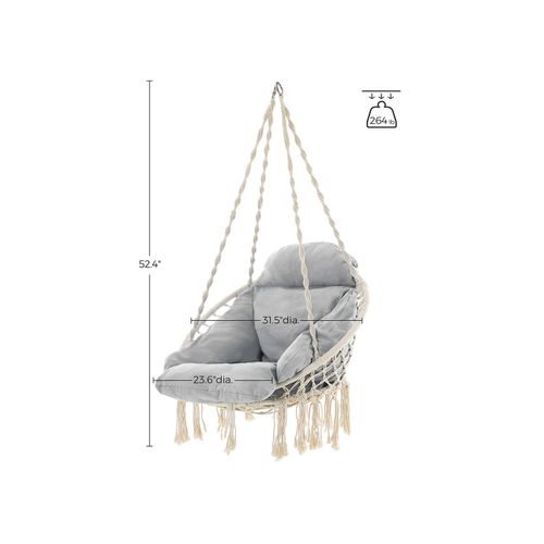 Balcony Garden SONGMICS Hanging Chair for Terrace Shabby Chic Thick Cushion Hammock Chair with Large Scandinavian Cloud White and Gray UGDC042G01 Living Room Swing Chair Holds up to 264 lb 