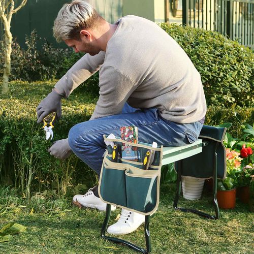SONGMICS Garden Kneeler Seat with Upgraded Large Tool Pouch and Soft Kneeling Pad Foldable Stool UGGK49L 