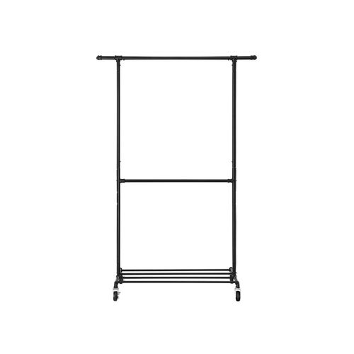 for Coats Silver LLR42SV Clothes Stand with Double Rails Dresses 45 kg Load Capacity Stainless Steel SONGMICS Metal Garment Rack Shirts Scarves Bags Adjustable Feet Extendable Bar 