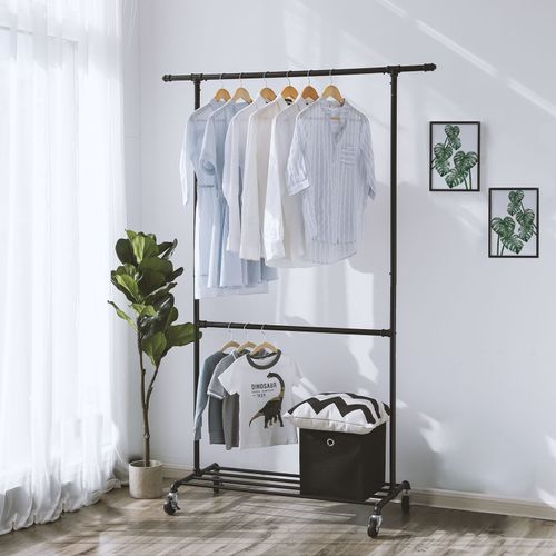 Industrial Clothes Rack For Home, Double Hanging Garment Rack