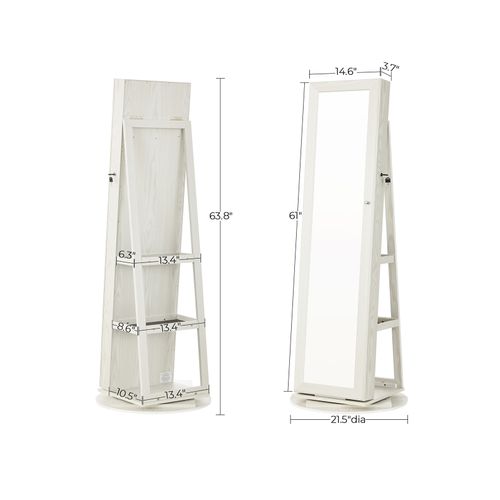 Lockable Mirror Jewelry Cabinet Shelves Armoire Holder Storage Free Standing 