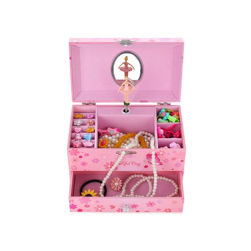 SONGMICS Ballerina Musical Jewelry Box with Ring Holder Drawer Pink JMC003PK