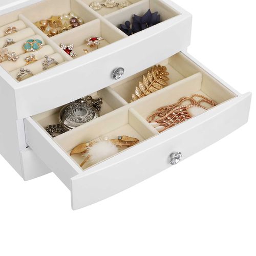 Bracelets for Rings Jewelry Organizer with Large Mirror White UJOW03W 3-Tier Wooden Jewelry Case Necklaces SONGMICS Jewelry Box Earrings 