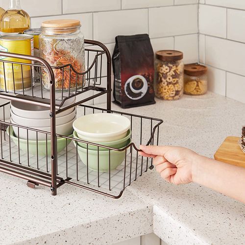 Bronze Cabinet Storage Organizer with Pull-Out Basket 