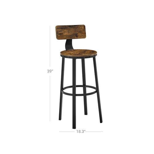 Set Of 2 Industrial Bar Stools With, Round Bar Stools With Backs