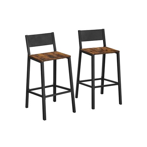 Set Of 2 Industrial Bar Stools With, Bar Stool With Backrest Set Of 2