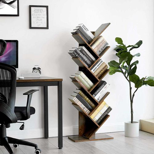 Color : B Tree Bookshelf Home Office Detachable Free Standing Bookshelves 8 Tier Floor Standing Bookcase with Wooden Shelves and Drawer for Living Room
