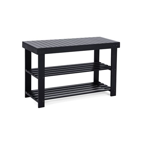Black Bamboo Shoe Bench with Shelves