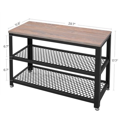 Industrial Design Accent Furniture for Entryway 3-Tier Shoe Rack Living Room Hazelnut Brown and Black ULBS073B03 Storage Shelves with Seat Steel Frame Hallway VASAGLE Shoe Bench