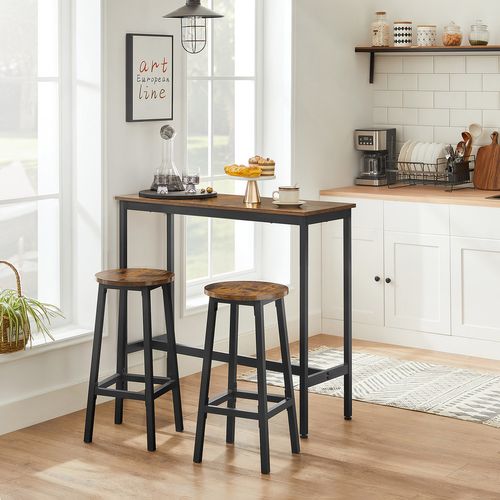 Brown Black Bar Table With 2 Round, Round High Top Table With Bar Stools