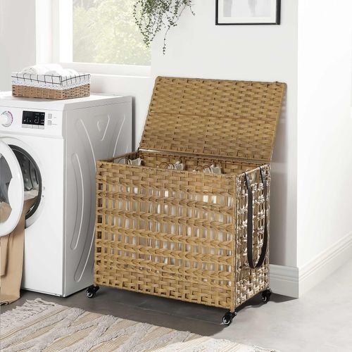 Laundry Trolley Laundry Collector with 3 Removable Fabric Bags 3 x 44L Beige LSF003S Sturdy Laundry Container on Wheels SONGMICS Laundry Basket Laundry Sorter 