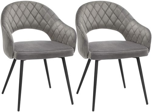 Set of 2 Modern Gray Velvet Dining Chairs