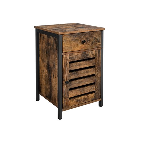 Industrial Bedside Table with Cabinet & Drawer