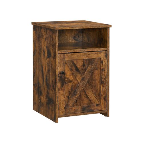 Rustic Brown Bedside Table with Open Compartment