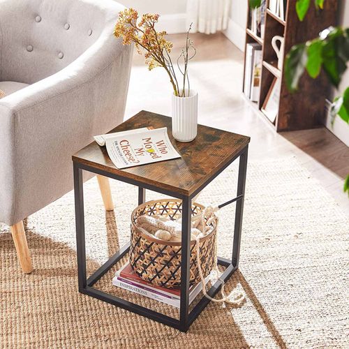 Study Square Side Table Rustic Brown and Black LET270B01 VASAGLE End Table Steel Frame Bedroom Night Table for Living Room Industrial
