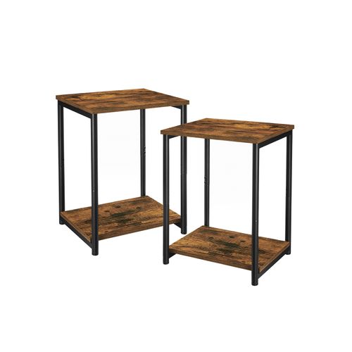 Set of 2 Industrial Rustic Brown & Black End Tables