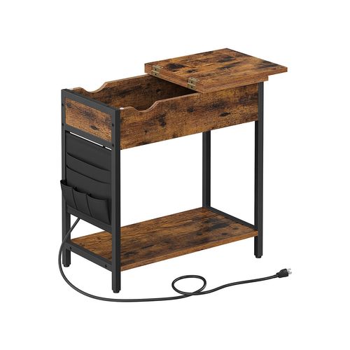 Industrial Brown Side Table with Power Outlet