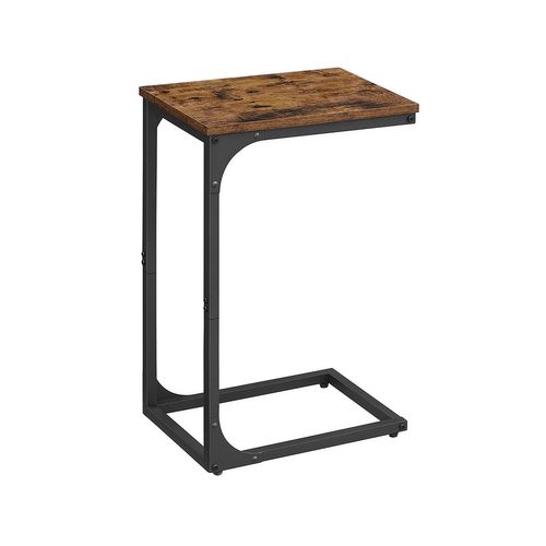 Brown C-Shaped Side Table with Metal Frame
