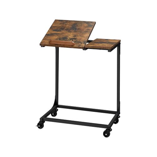 Industrial Brown C-shaped Side Table with Tilting Top
